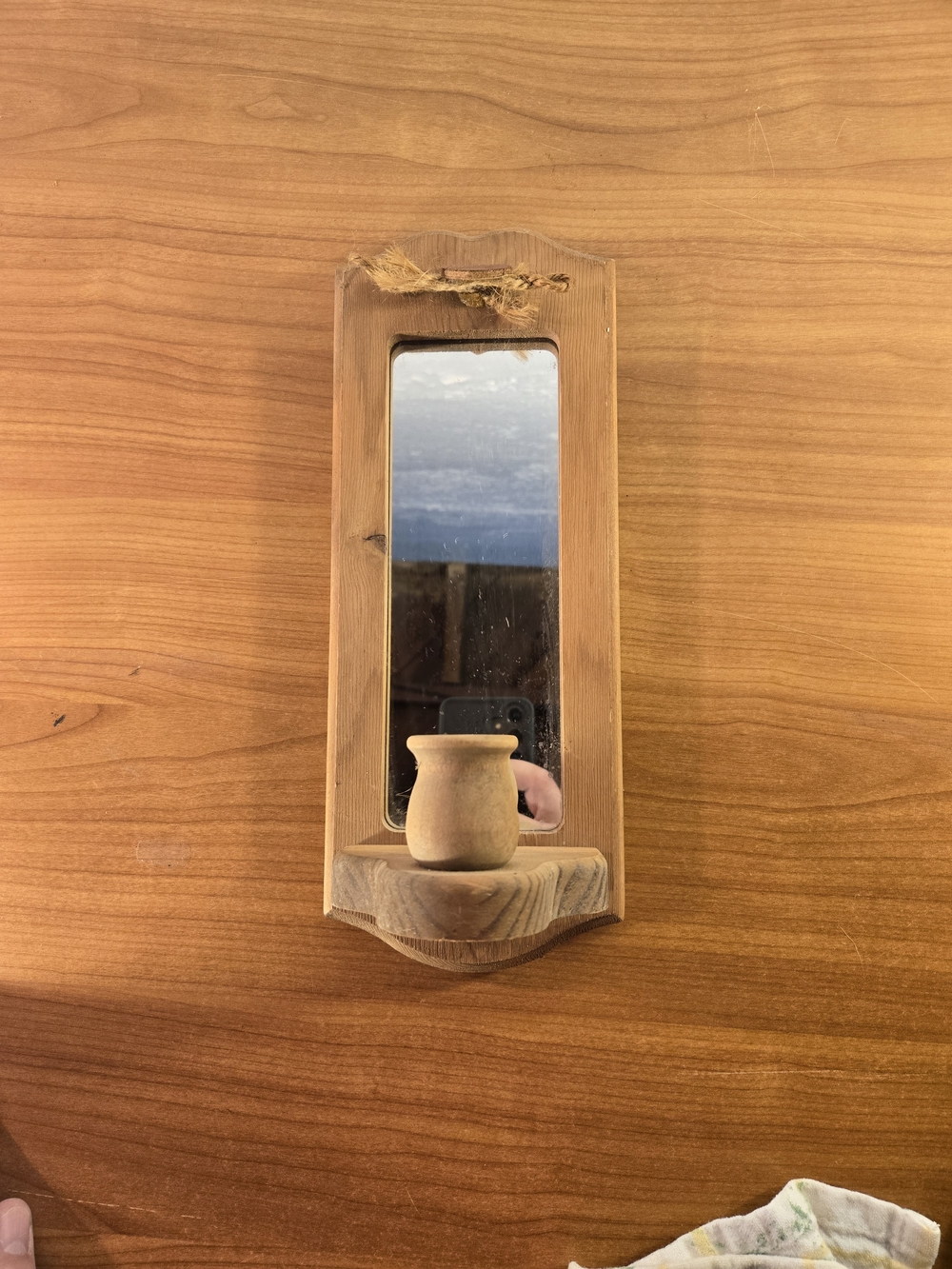 Vintage Wood Wall Sconce Taper Candle Holder with Mirror Heart String Accent